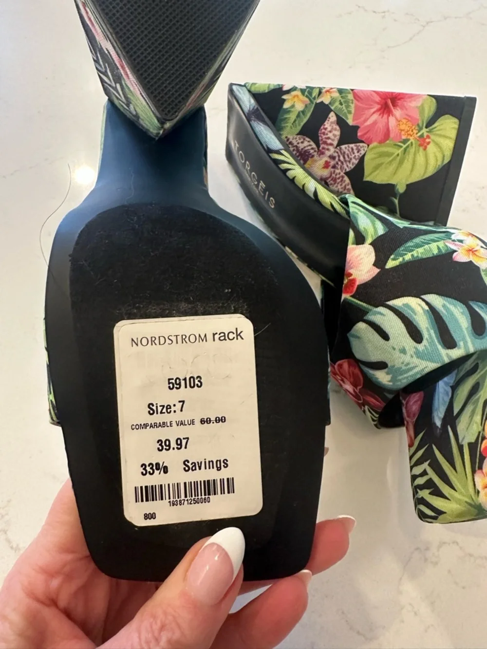 Nordstrom Tropical Floral Wedge Mules - Black with Green & Red Accents - Picture 4 of 4